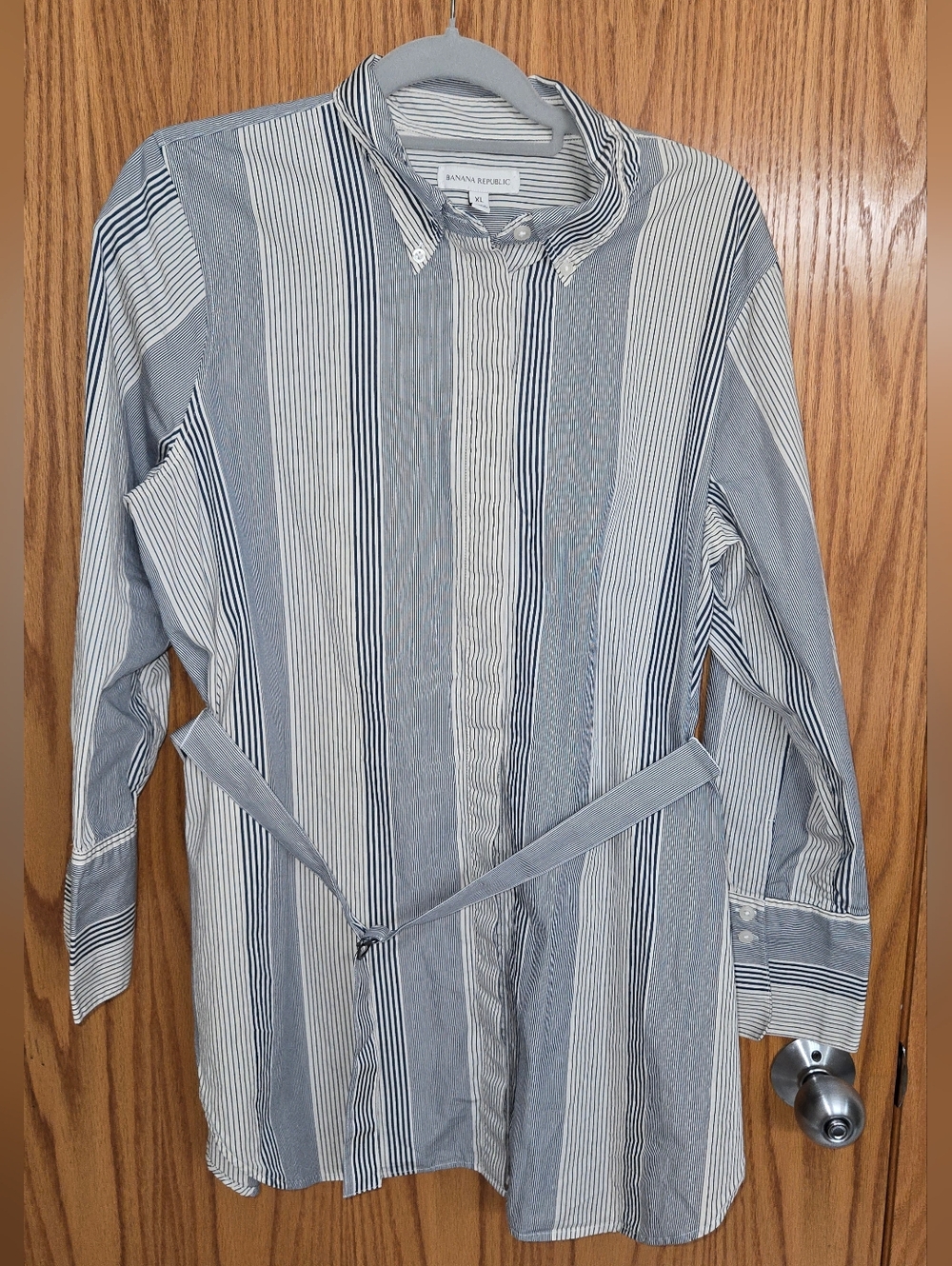 Banana Republic Navy‎ and White Stripe Tunic With Belt